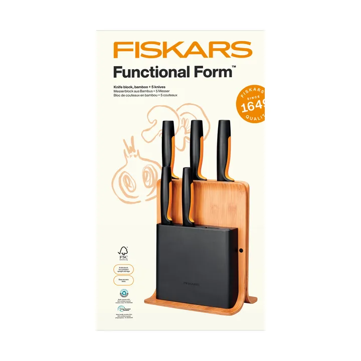Functional Form Messer-Set mit Messerblock - Bambus, 6 Teile - Fiskars