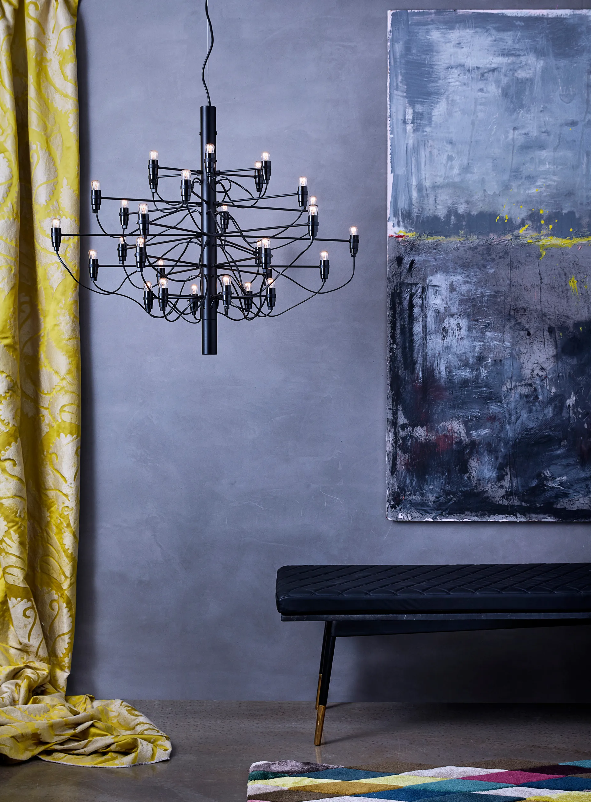 2097 Sarfatti Kronleuchter, Mattschwarz 30 Lampen Flos