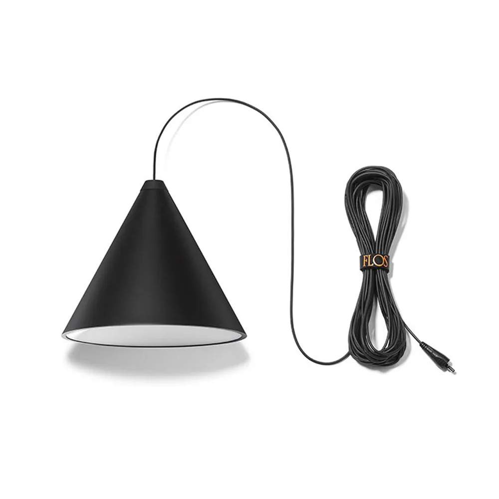 String Light Cone Pendelleuchte, Schwarz, 22 m Kabel Flos