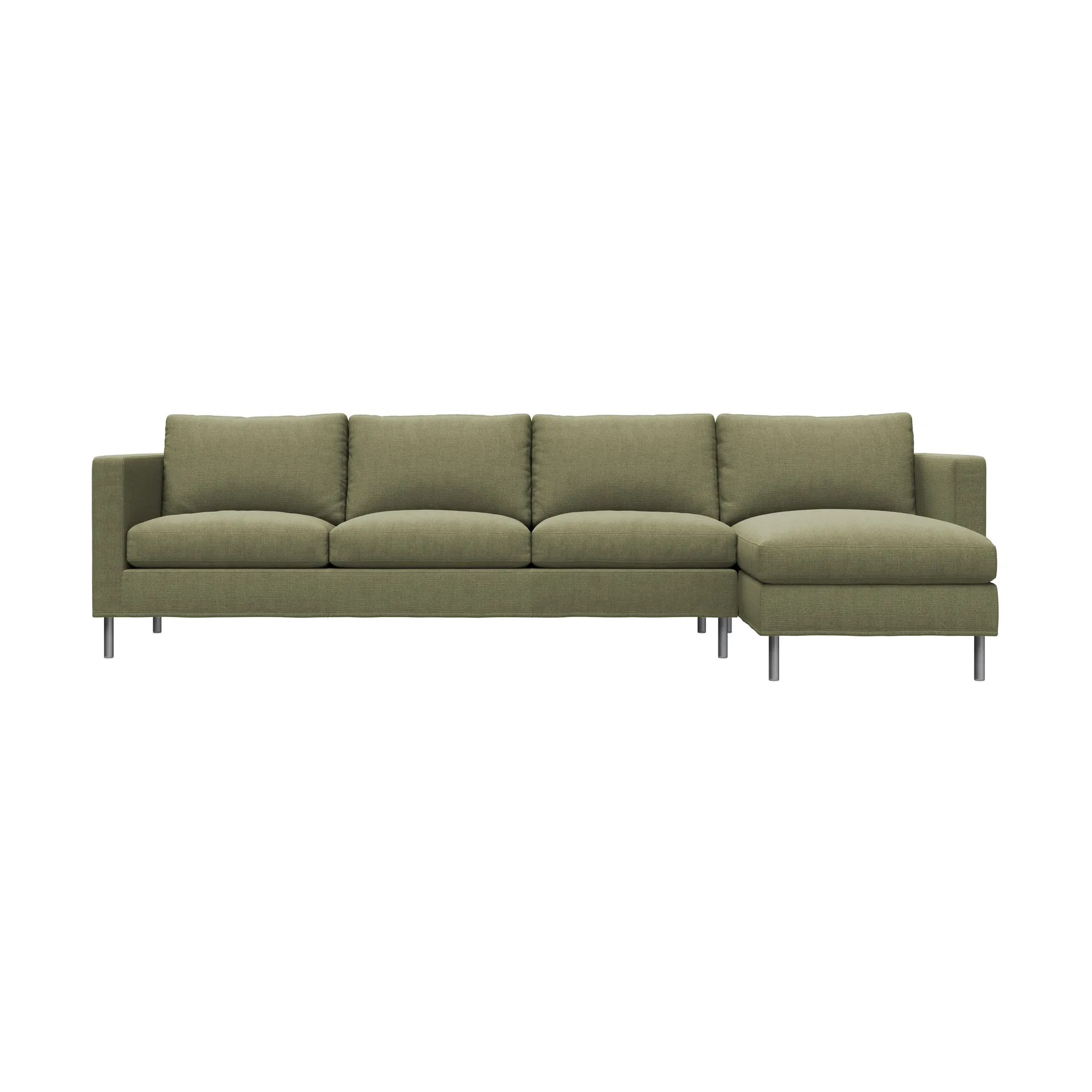 Alex 3-sitzige Sofa Chaise Lounge rechts, Stoff Hiro Lightgreen-aluminiumbein Fogia