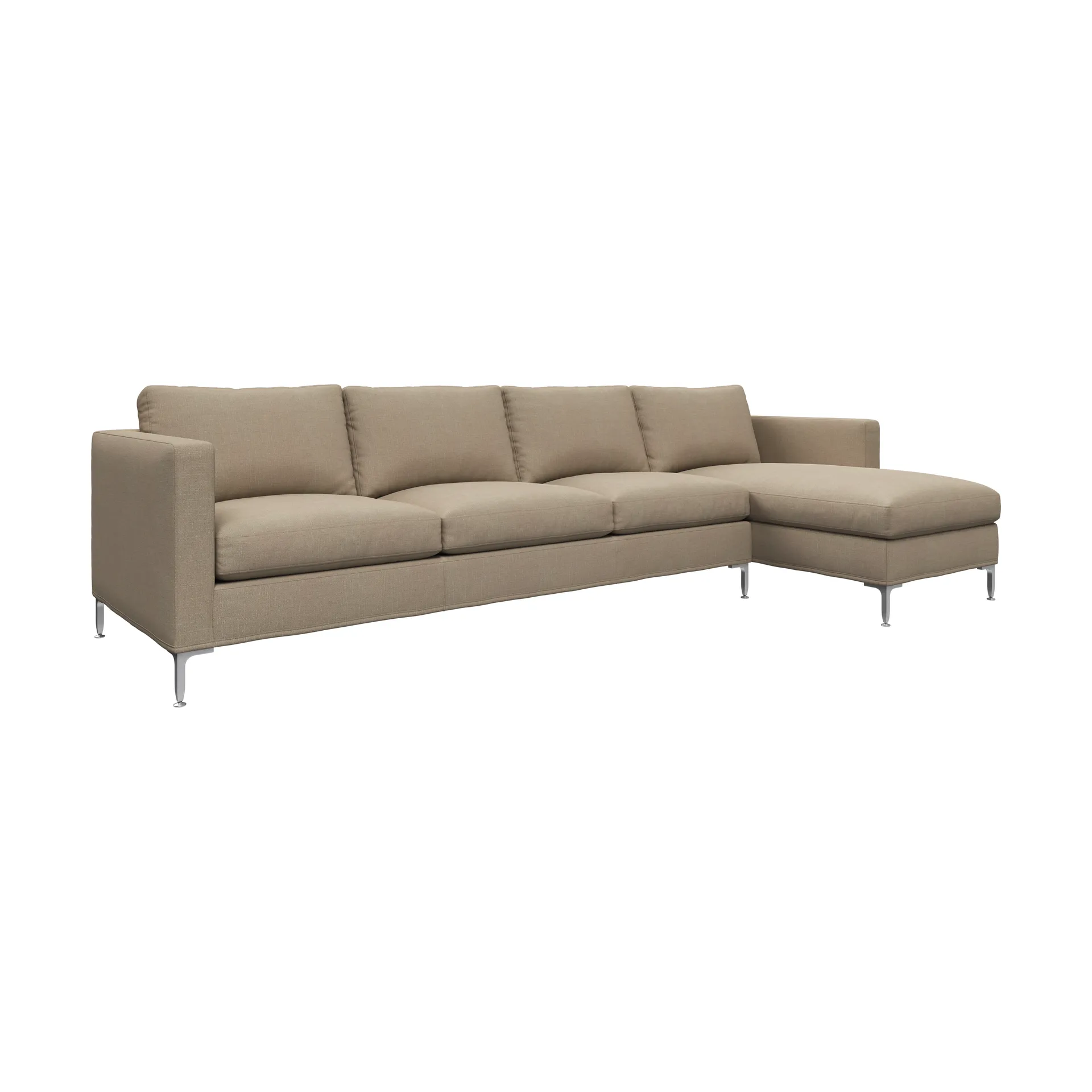 Alex Sofa 3 Sitz mit Liegecouch, noah 08 dark beige-aluminiumbein Fogia