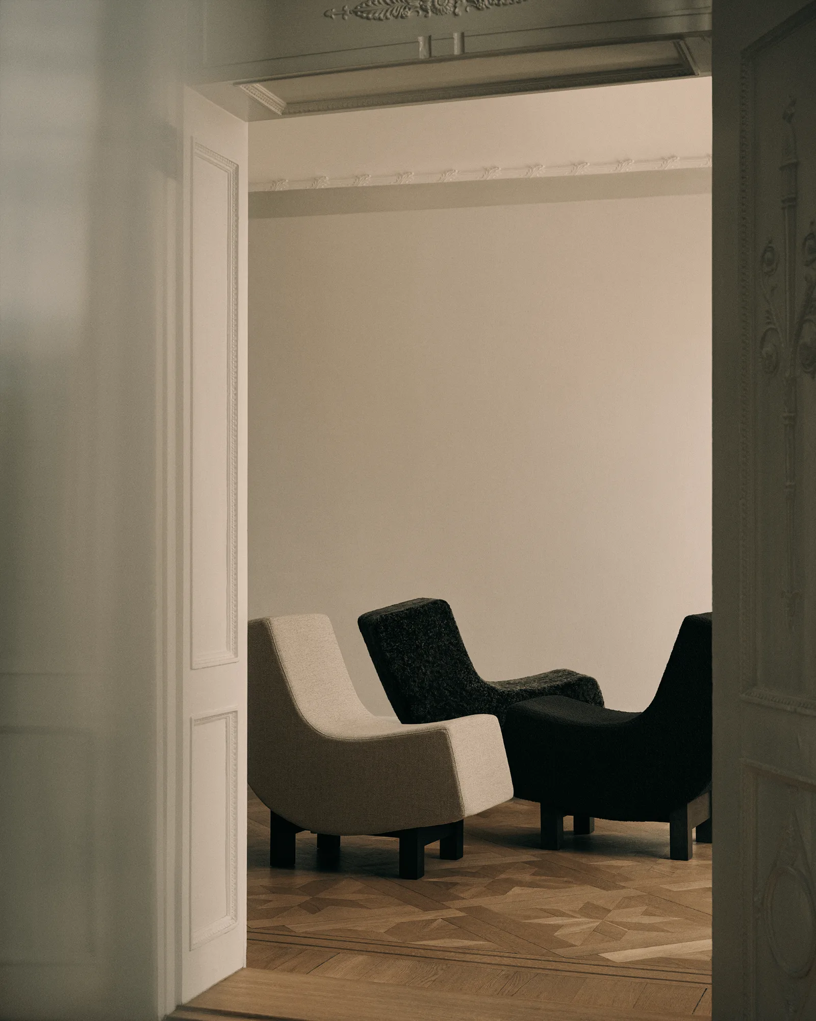 BD1 Lounge Chair Stuhl, Stoff Ecriture 240-Schwarz Eiche Fogia