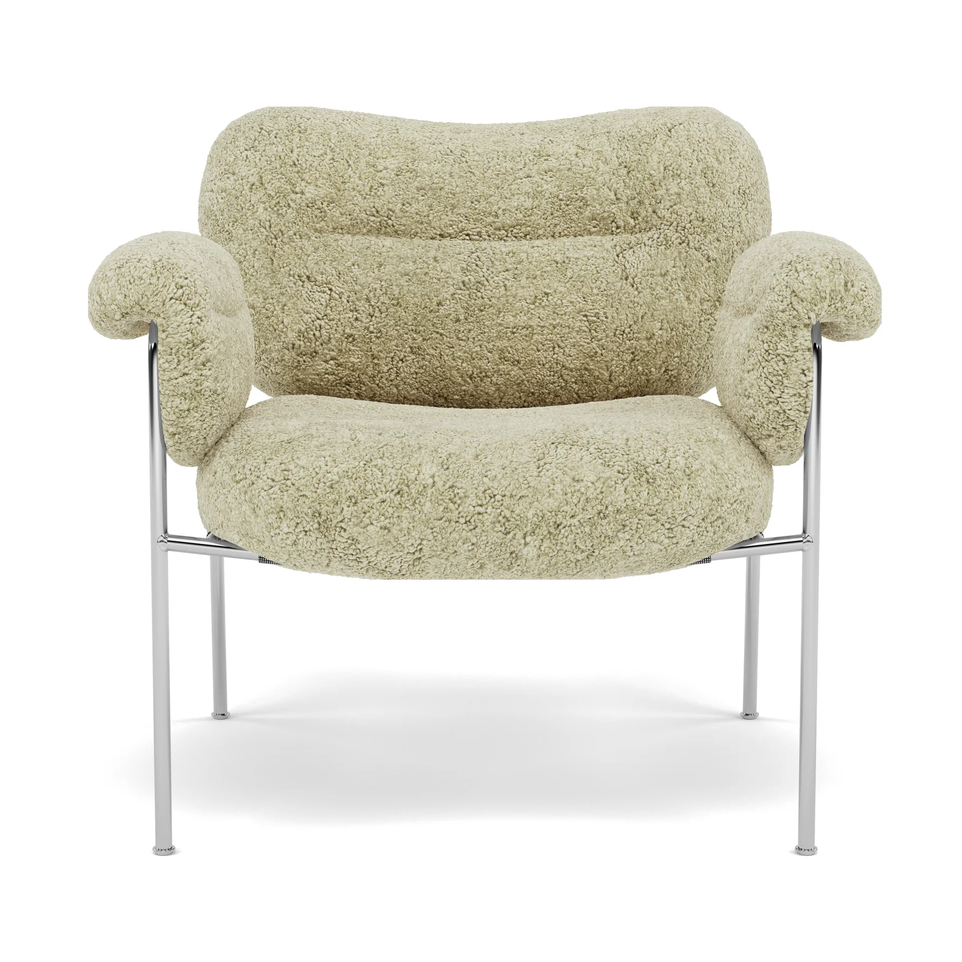 Bollo Sessel, Sheepskin Mohawi-polished stainless steel Fogia