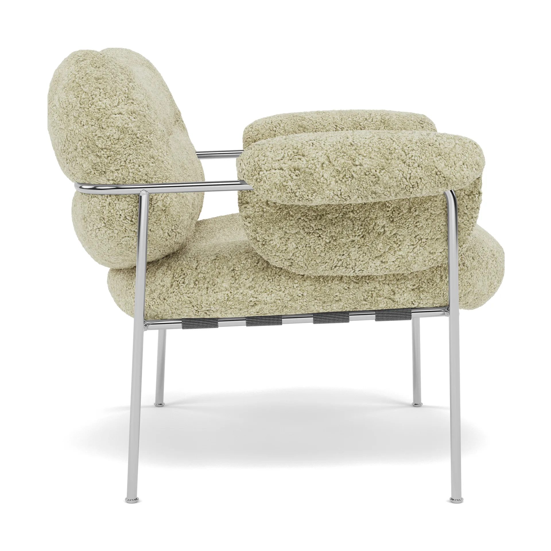 Bollo Sessel, Sheepskin Mohawi-polished stainless steel Fogia