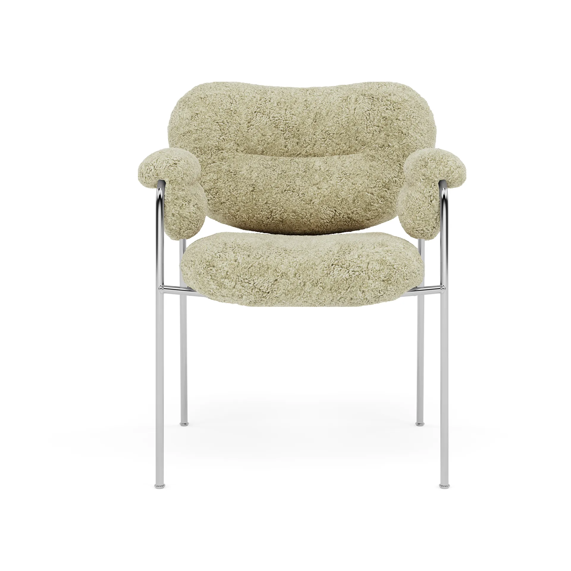 Bollo Stuhl, Sheepskin Mohaw-polished stainless steel Fogia