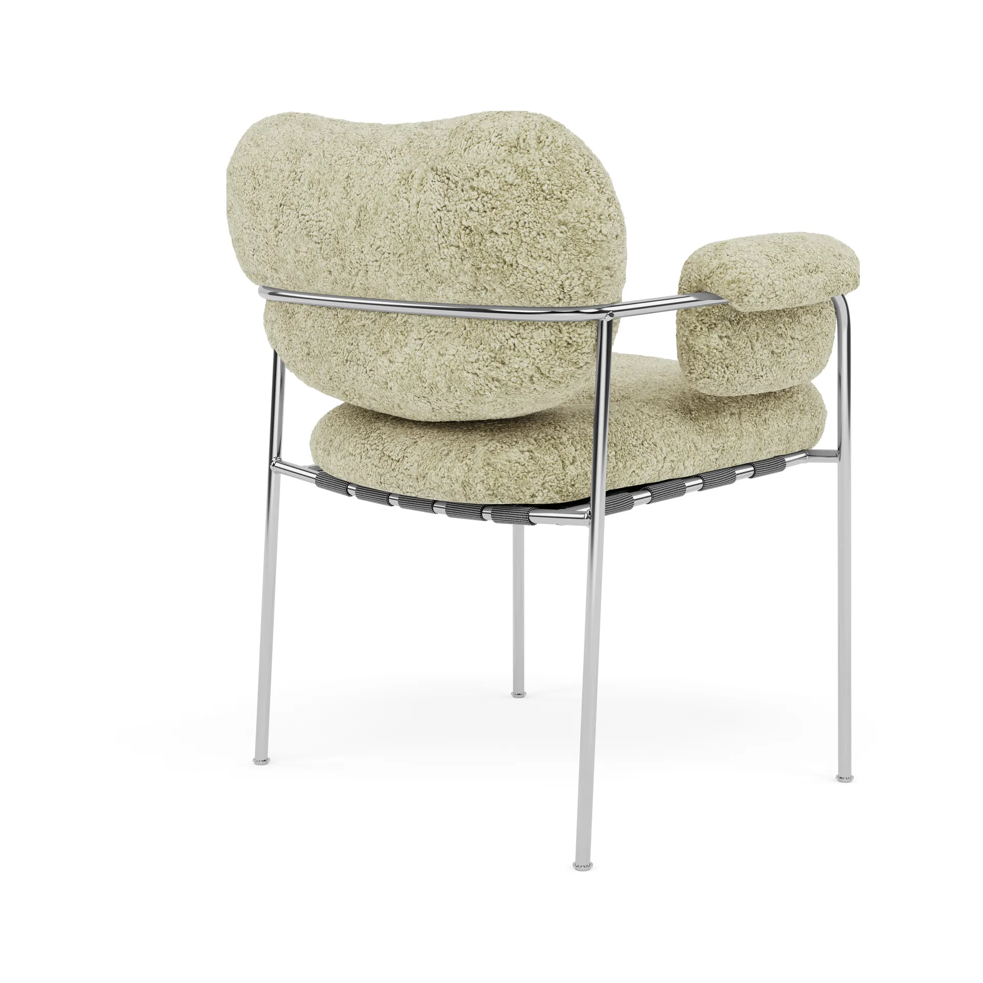 Bollo Stuhl, Sheepskin Mohaw-polished stainless steel Fogia