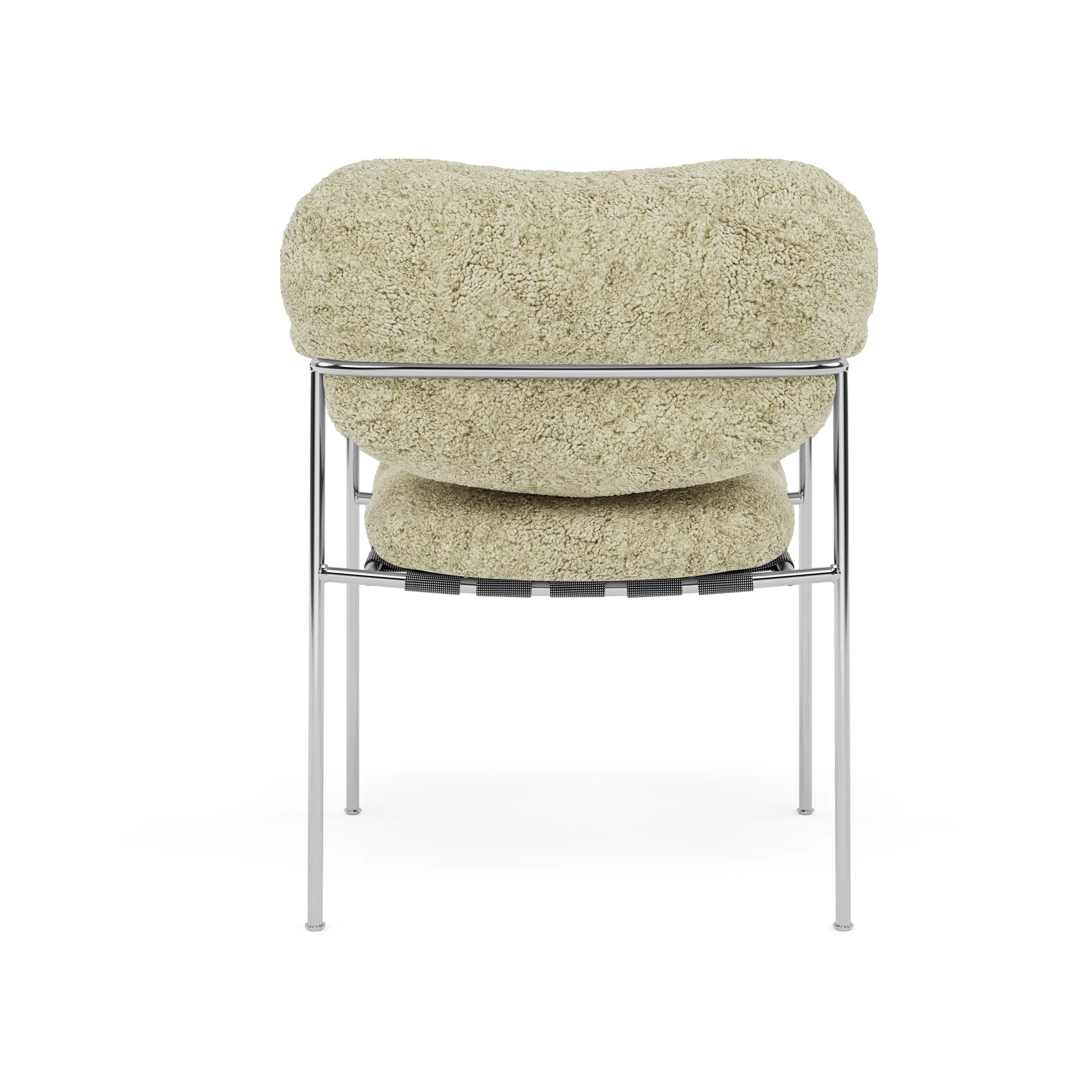 Bollo Stuhl, Sheepskin Mohaw-polished stainless steel Fogia