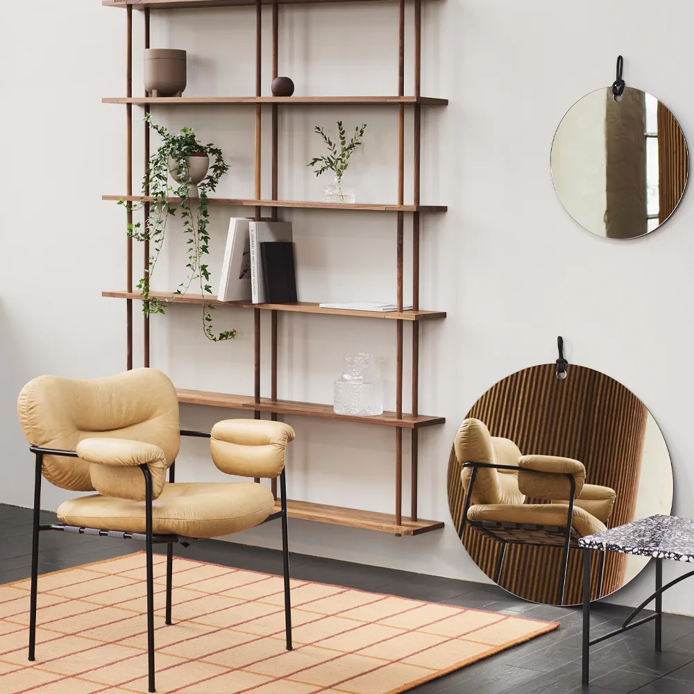 Kimi Spiegel, klar, Ø80, svart läder Fogia