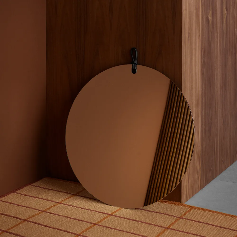 Kimi Spiegel, klar, Ø80, svart läder Fogia