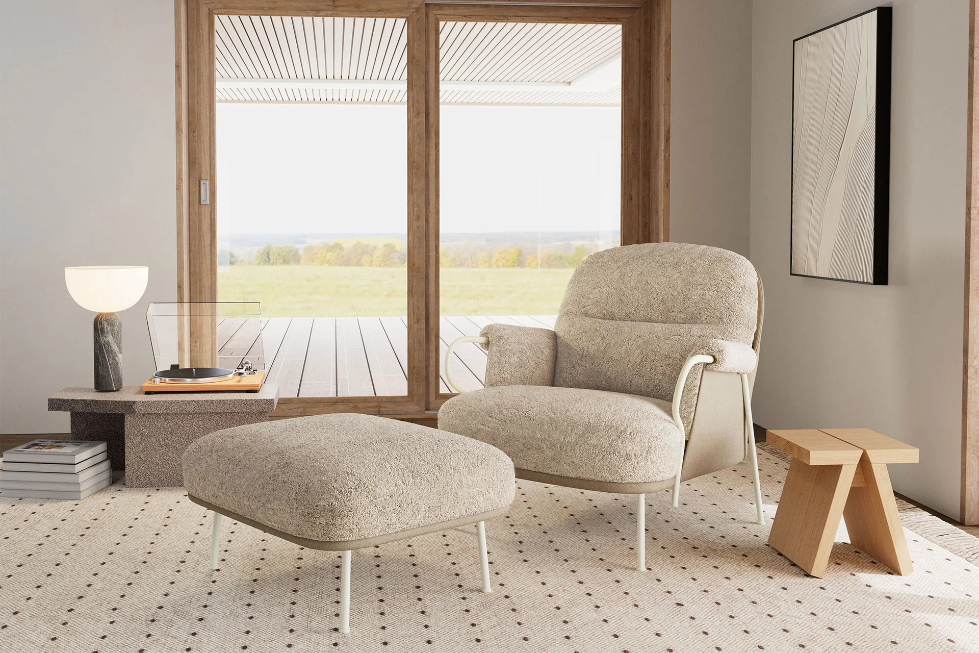 Lyra Loungesessel, Fell Mohawi-RAL1013 Fogia