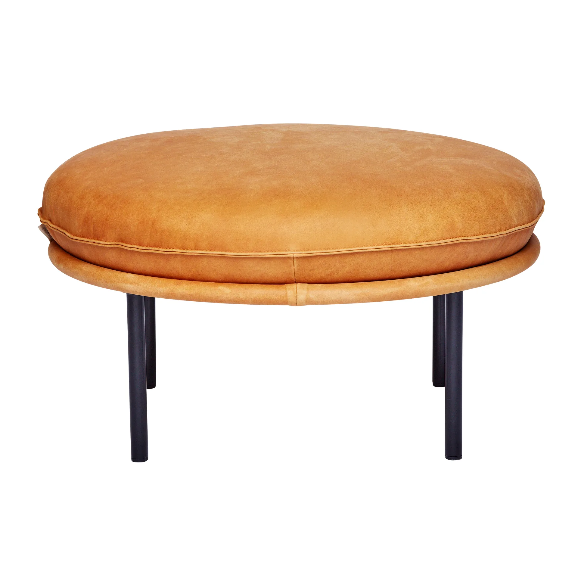 Tiki-Fußhocker, Vintage cognac-schwarze Stahlbeine Fogia