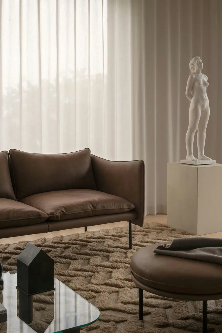 Tiki Sofa 2 Sitz, Vintage Tabacco-svarta stahlbein Fogia