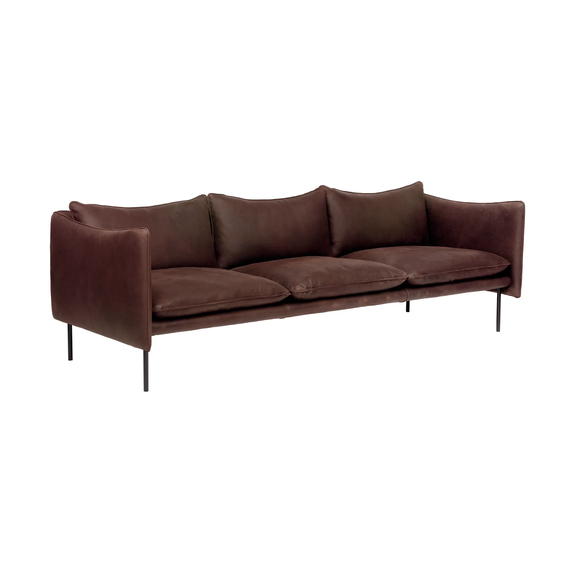 Tiki Sofa 3-Sitz, Leder Vintage Dark Chocolate – schwarze Metallbeine Fogia