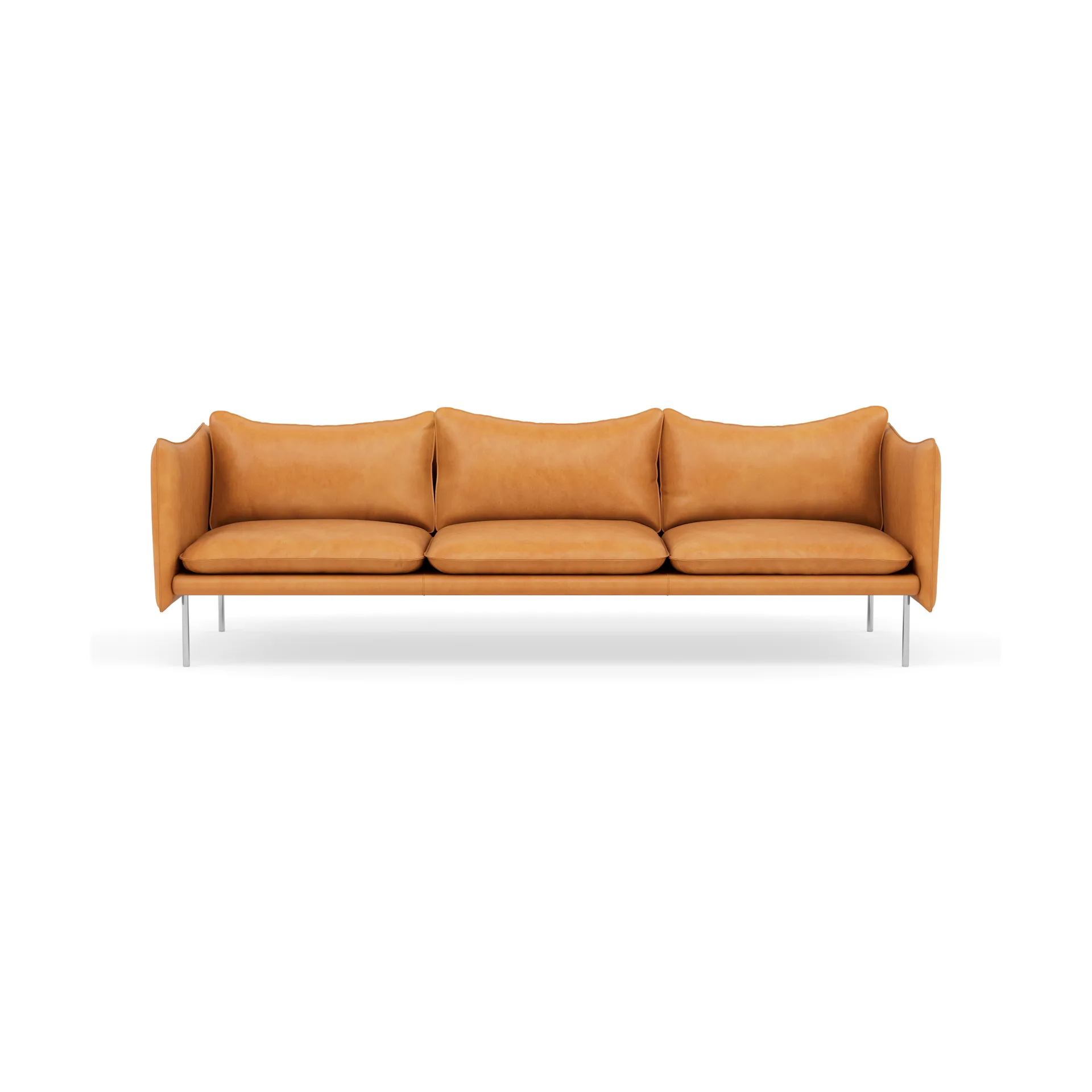 Tiki Sofa 3-Sitz, Vintage Cognac-polished stainless steel Fogia