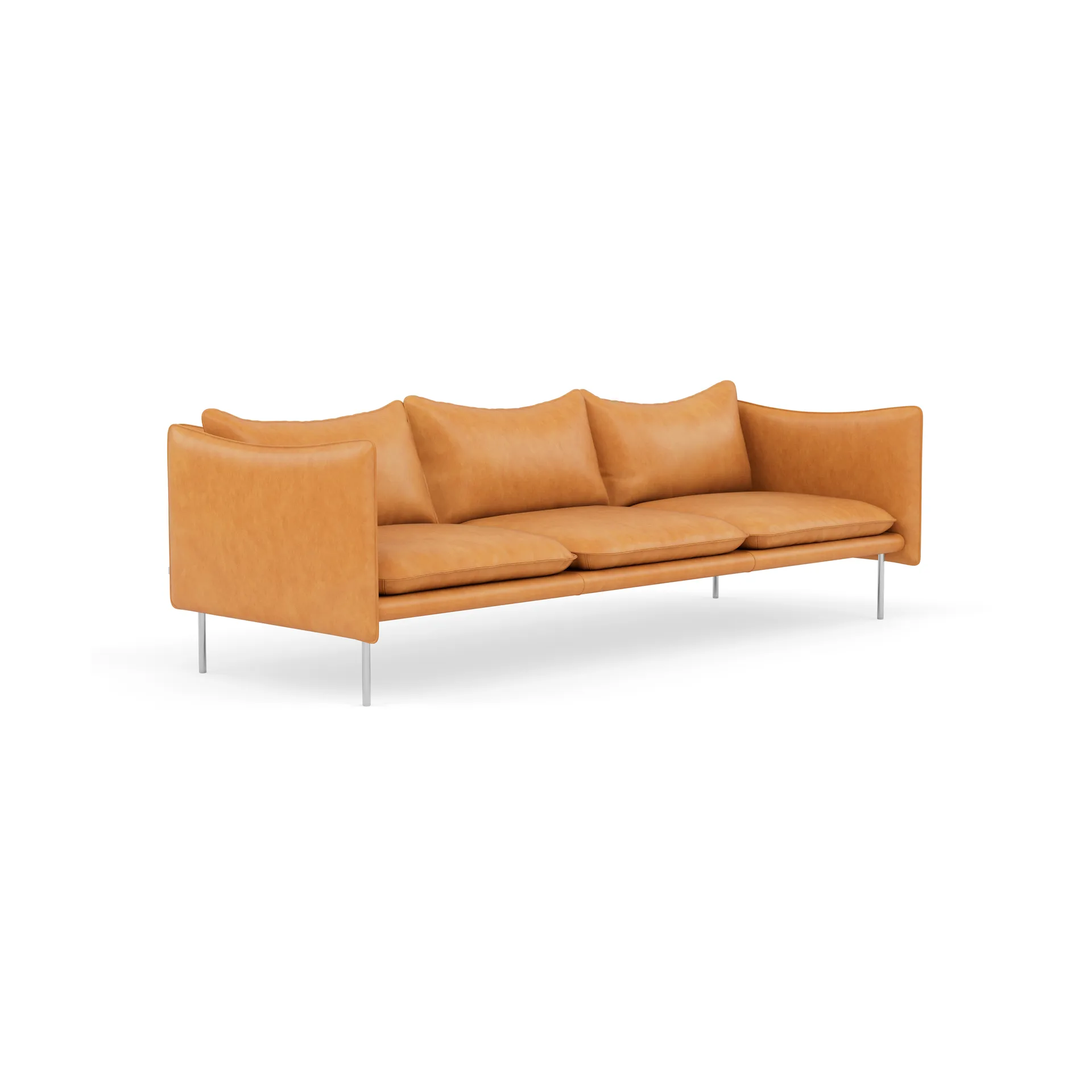Tiki Sofa 3-Sitz, Vintage Cognac-polished stainless steel Fogia