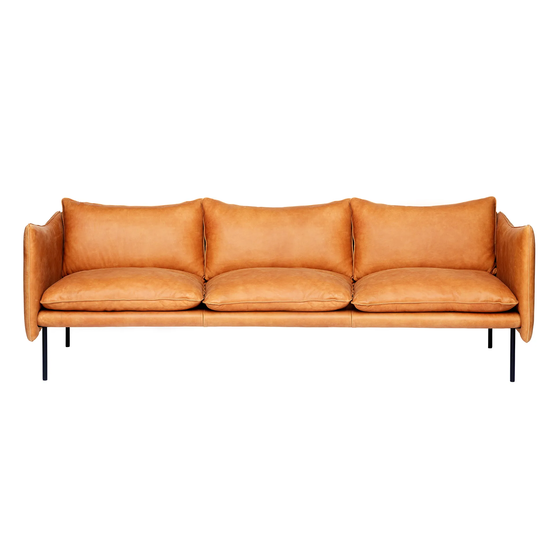 Tiki Sofa 3-Sitz, Vintage cognac-svarta Stahlbeine Fogia
