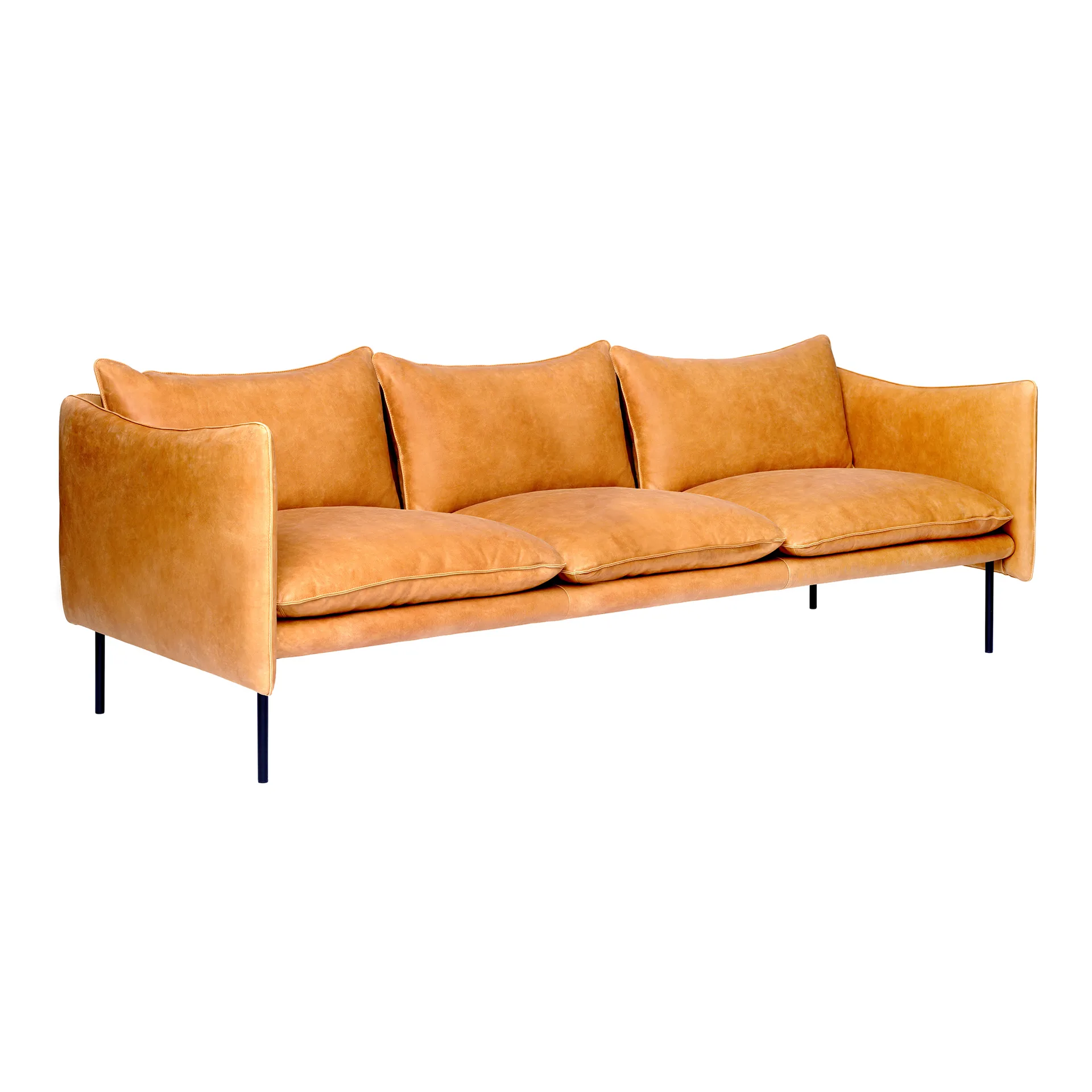 Tiki Sofa 3-Sitz, Vintage cognac-svarta Stahlbeine Fogia