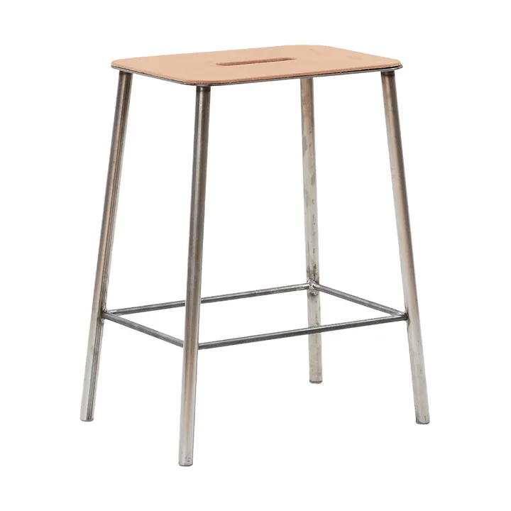 Adam Hocker - Raw steel-natural leather, H:50 cm - FRAMA