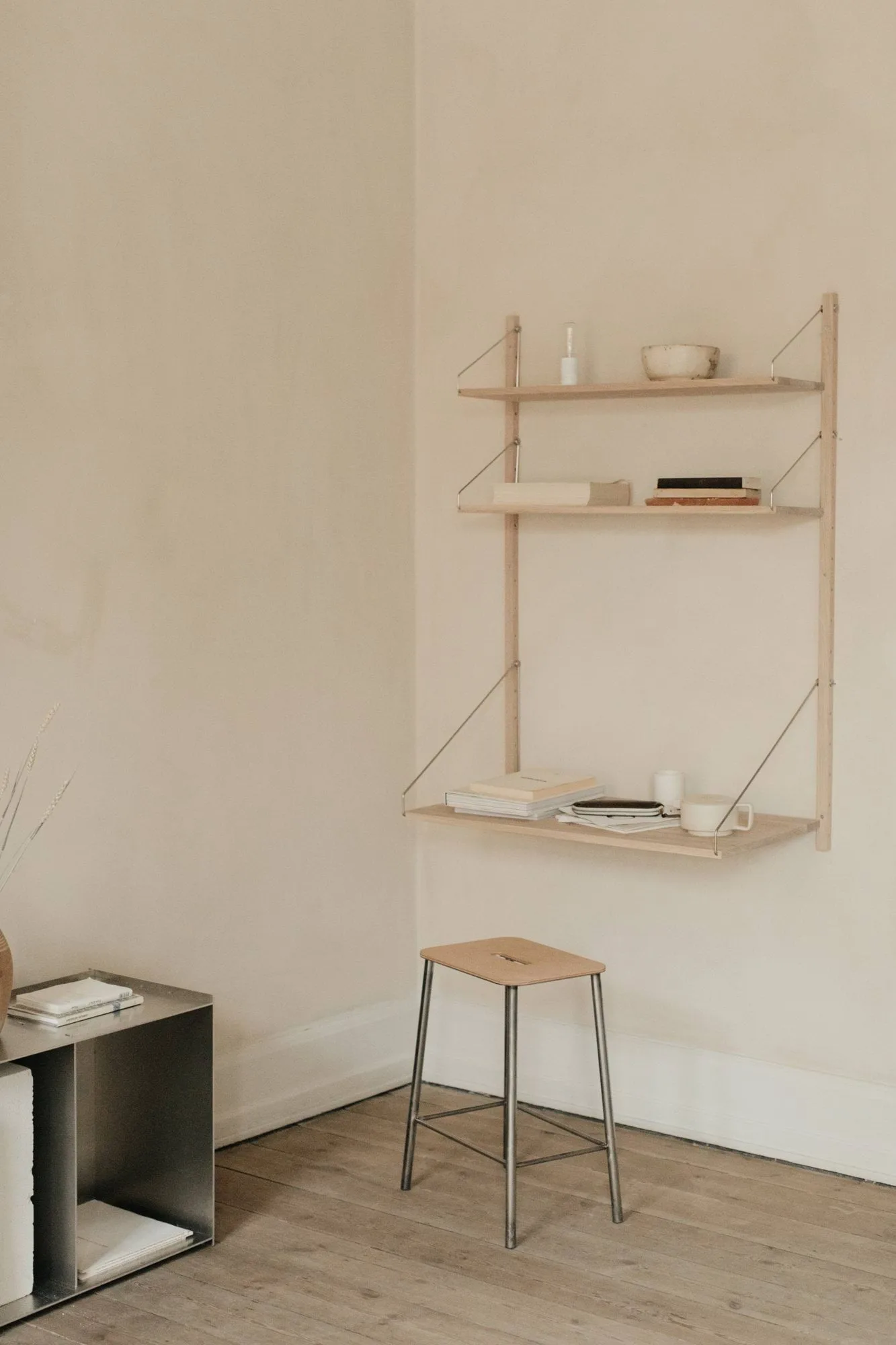 Adam Hocker, Raw steel-natural leather, H:50 cm FRAMA