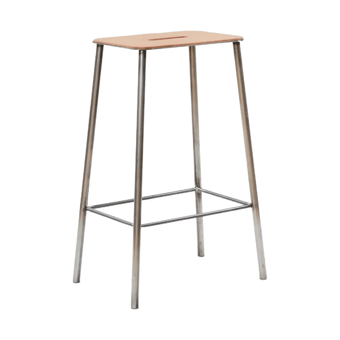 Adam Hocker, Raw steel-natural leather, H:65 cm FRAMA