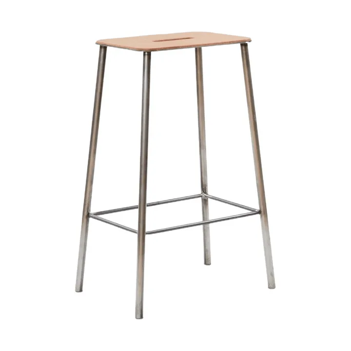 Adam Hocker - Raw steel-natural leather, H:65 cm - FRAMA