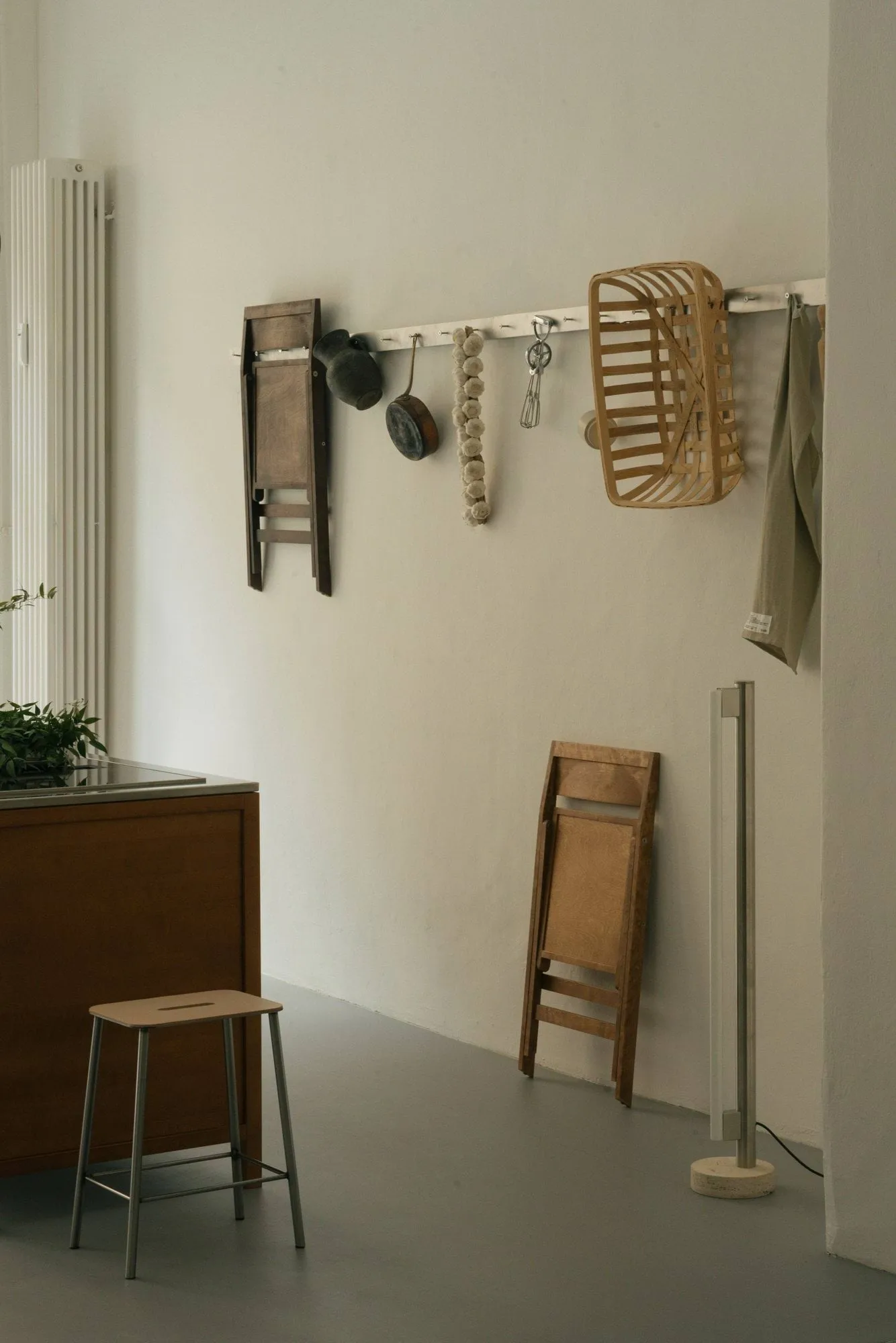 Adam Hocker, Raw steel-natural leather, H:65 cm FRAMA