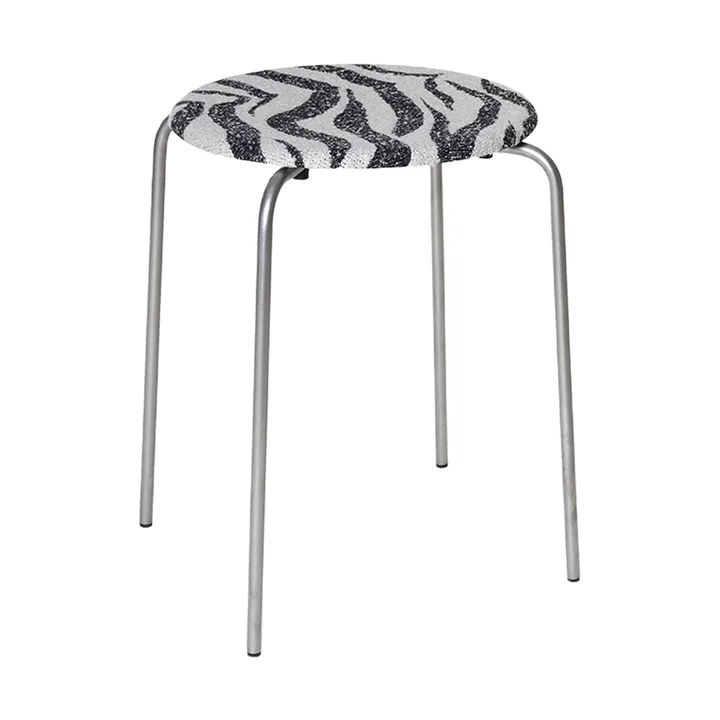Petit Rond runder Hocker - Edelstahl-Stoff Zebra - FRAMA