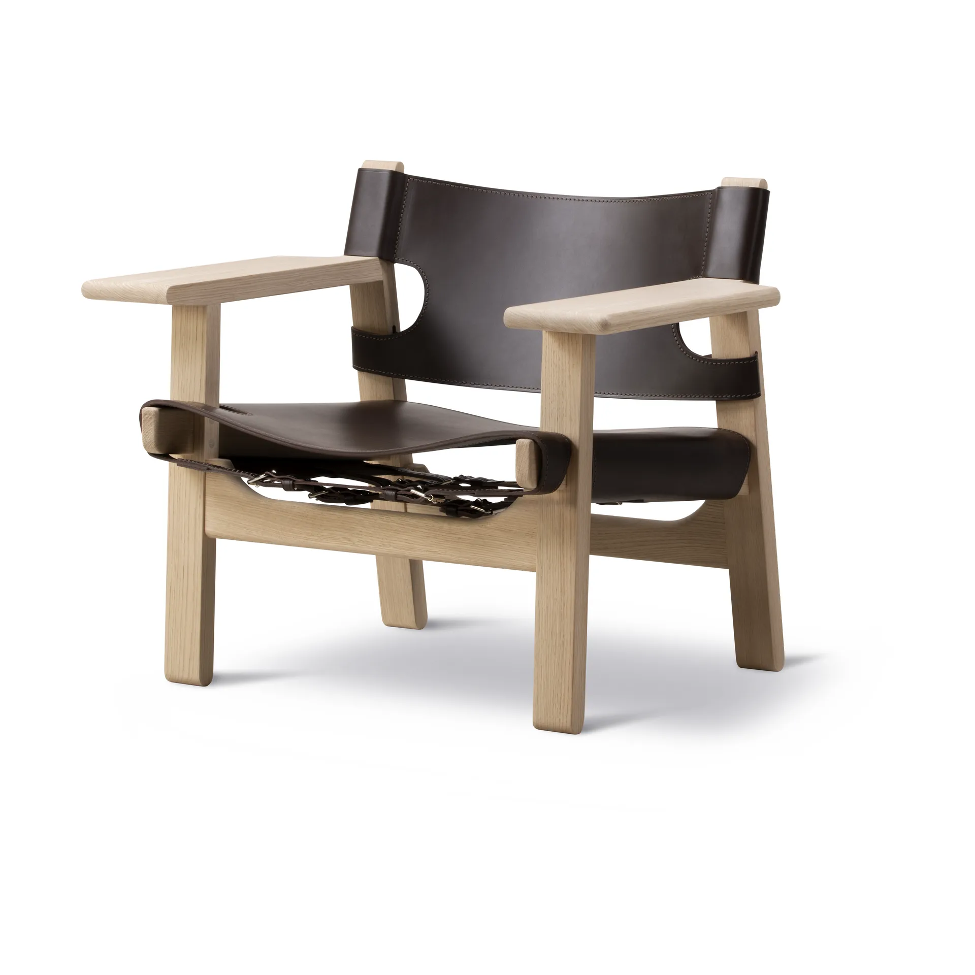 Der Spanische Stuhl, Leder dunkelbraun-geseifte Eiche Fredericia Furniture