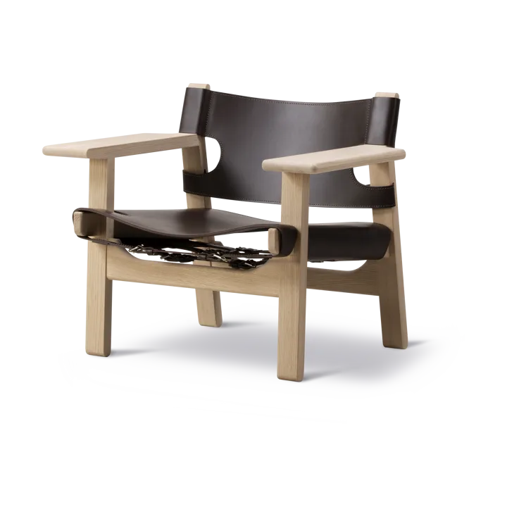 Der Spanische Stuhl - Leder dunkelbraun-geseifte Eiche - Fredericia Furniture