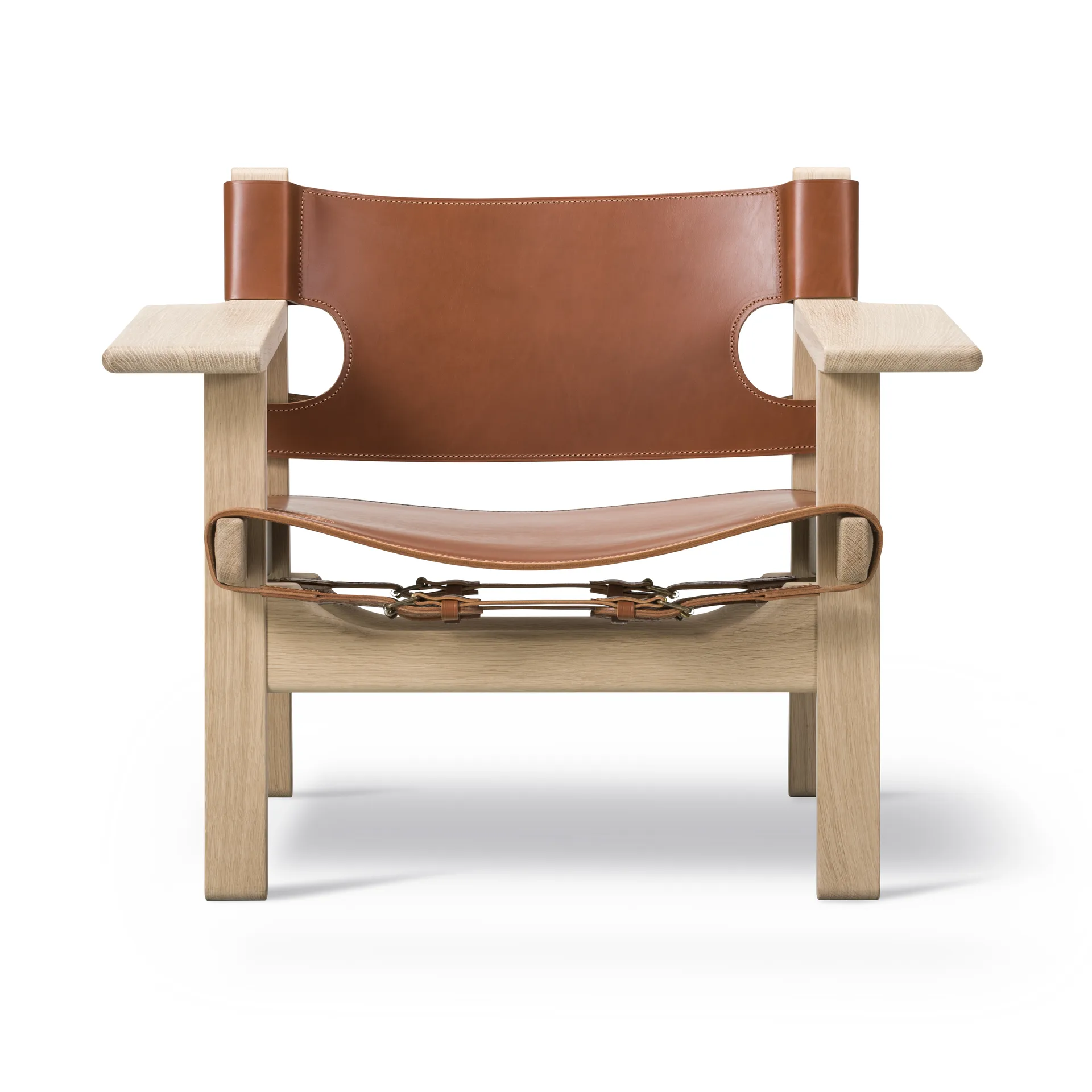 Der Spanische Stuhl Sessel, Leder cognac-hell geölte Eiche Fredericia Furniture