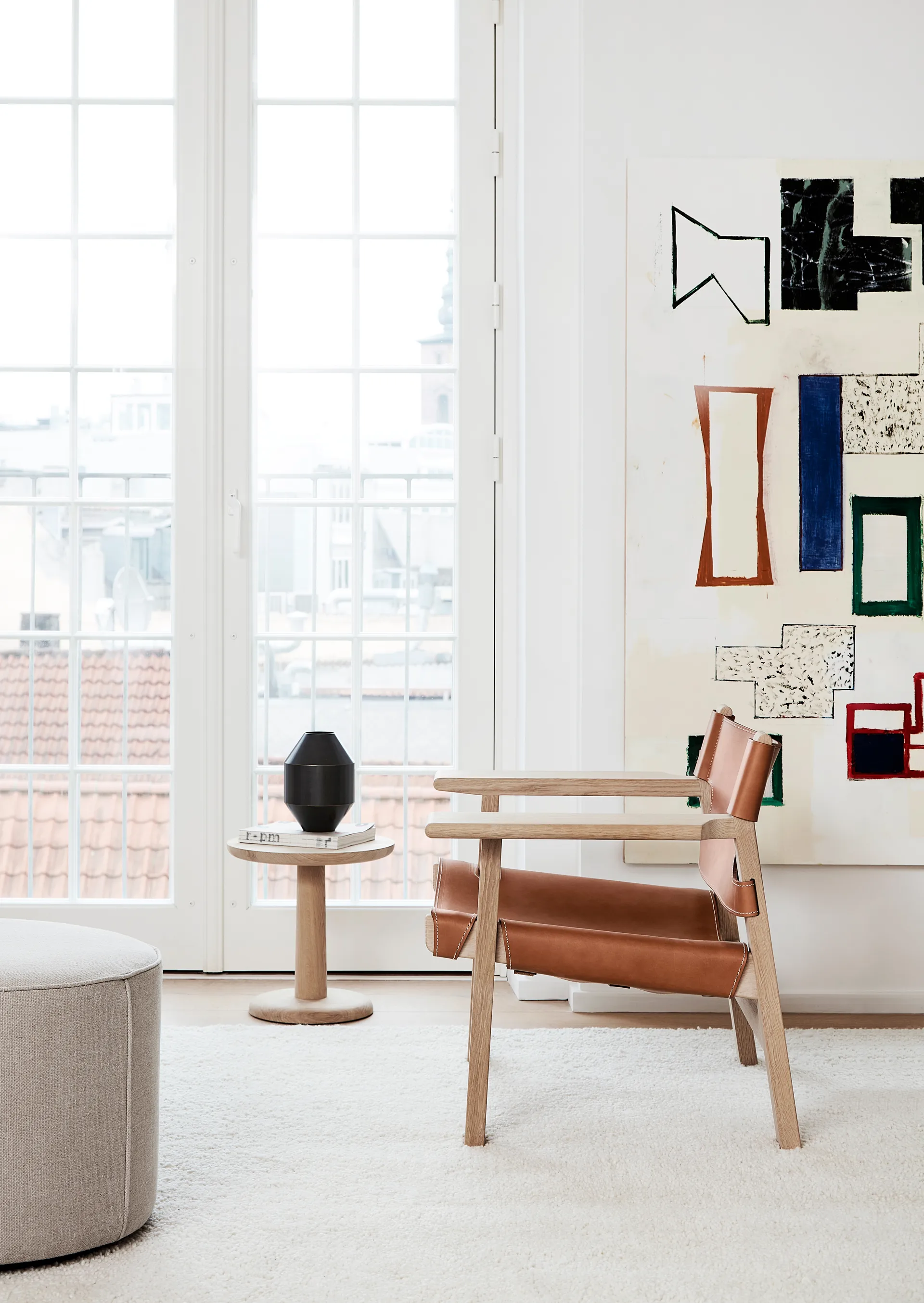 Der Spanische Stuhl Sessel, Leder cognac-hell geölte Eiche Fredericia Furniture