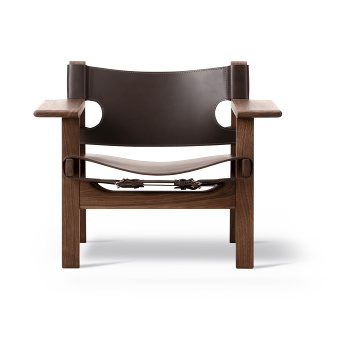 Der Spanische Stuhl Sessel, Leder dunkelbraun-geölt Nussbaum Fredericia Furniture