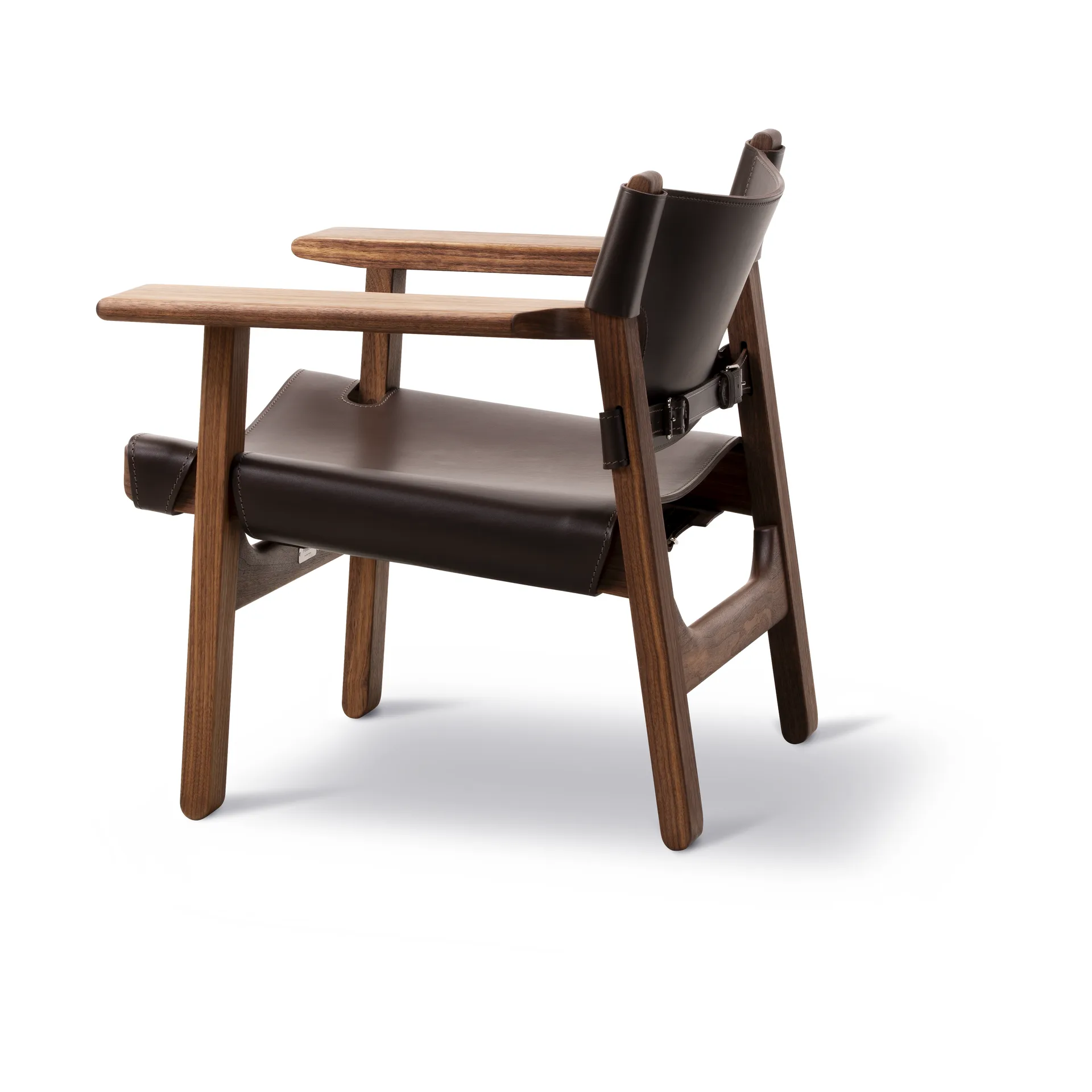 Der Spanische Stuhl Sessel, Leder dunkelbraun-geölt Nussbaum Fredericia Furniture