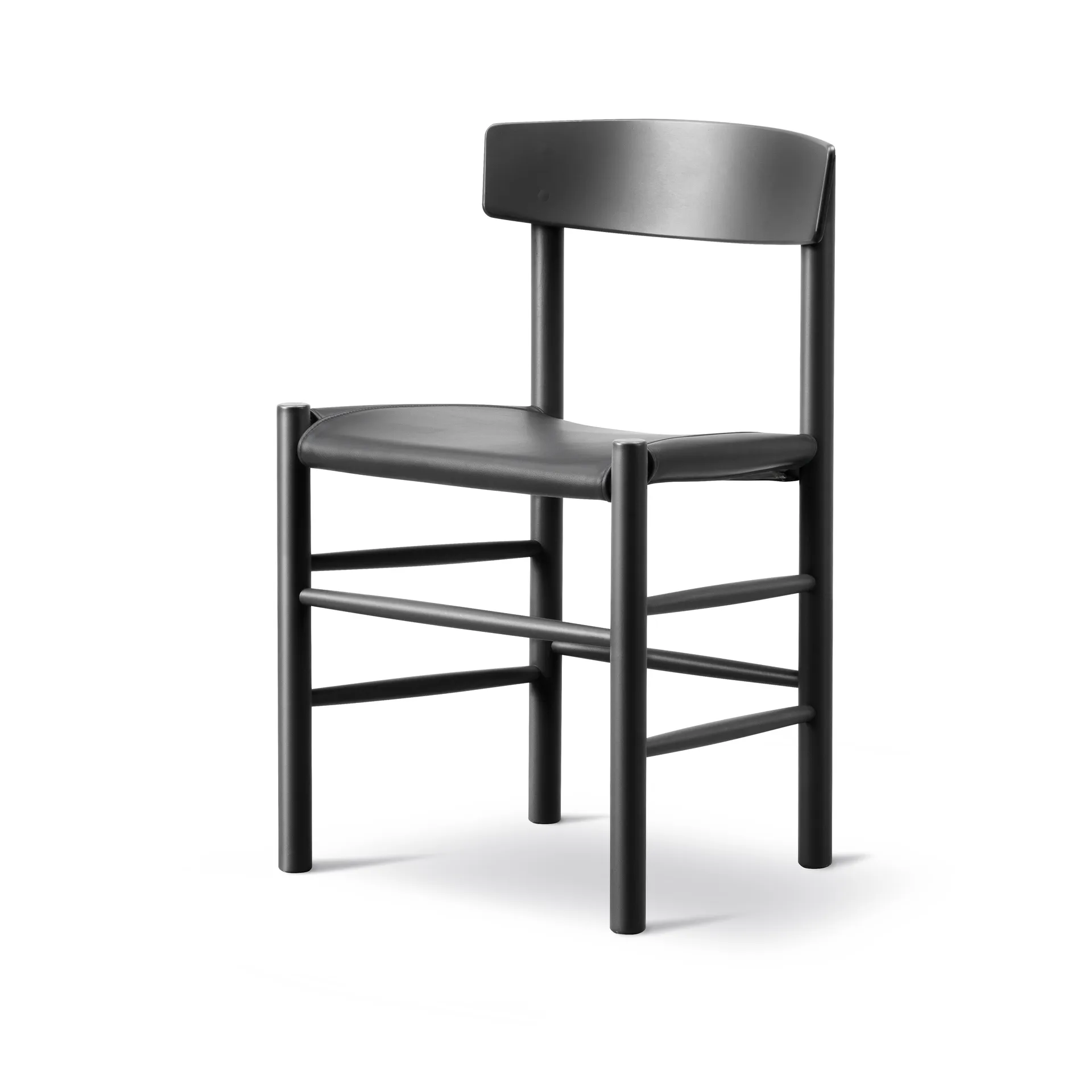 J39 Stuhl, Schwarz lackierte Buche-Leder Omni 301 schwarz Fredericia Furniture