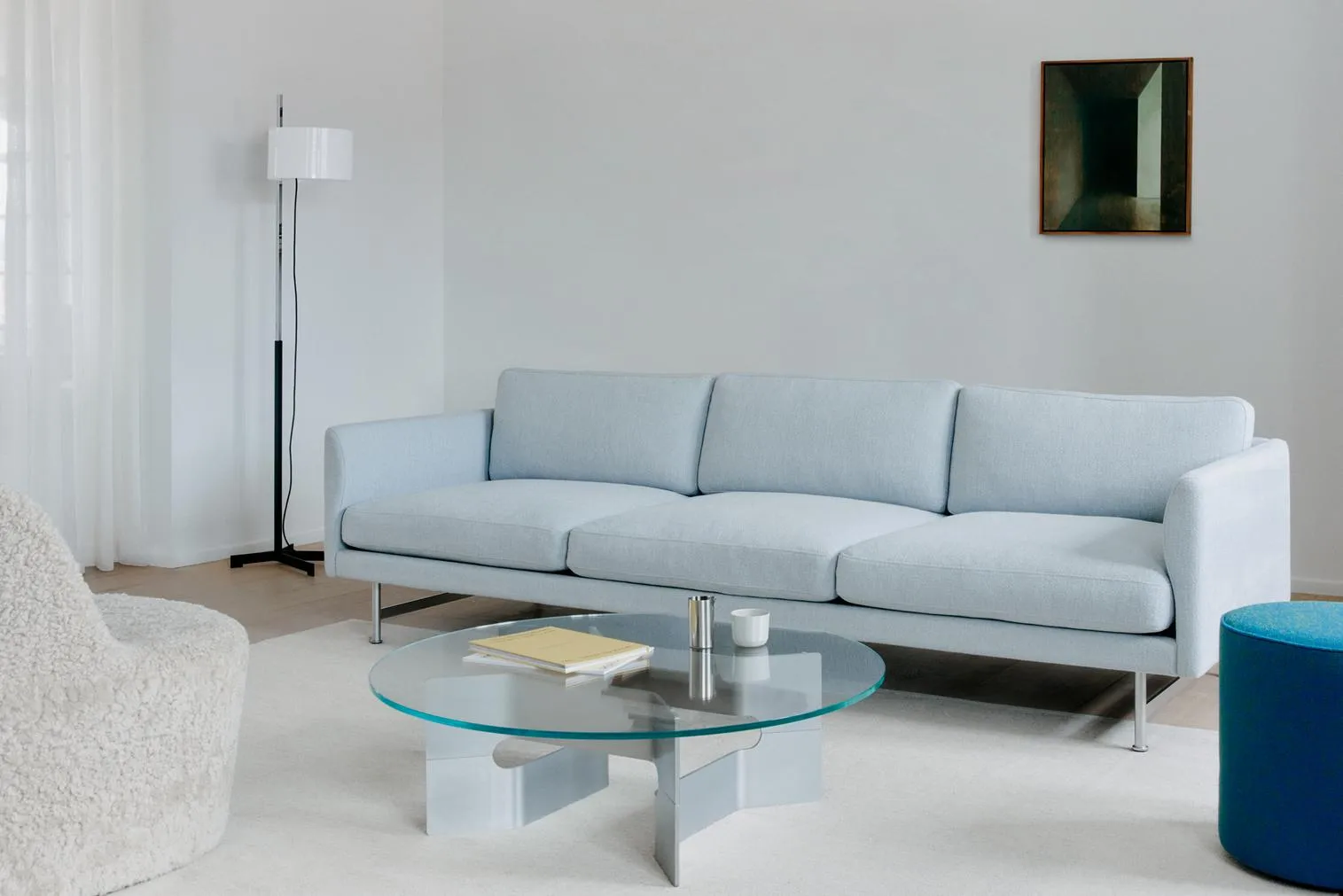 JG Couchtisch Ø98 cm, Glas-gebürstetes Aluminium Fredericia Furniture