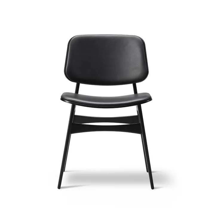 Søborg 3052 Holzgestell Stuhl voll gepolstert - Leder Omni 301 schwarz, schwarz lackierte Eichenbeine - Fredericia Furniture