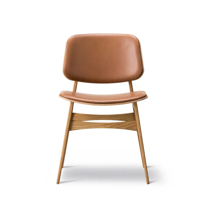 Søborg 3052 Holzgestell Stuhl voll gepolstert - Leder Omni 307 Cognac, lackierte Beinenden - Fredericia Furniture