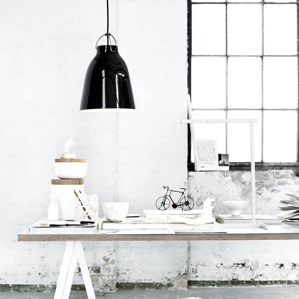 Caravaggio 2 Pendelleuchte, Weiß Glänzend-Graues Textilkabel Fritz Hansen