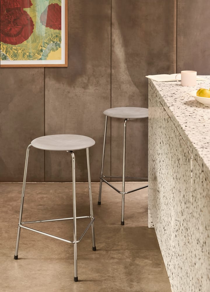 High Dot Hocker Leder, Lava grey-chrome Fritz Hansen