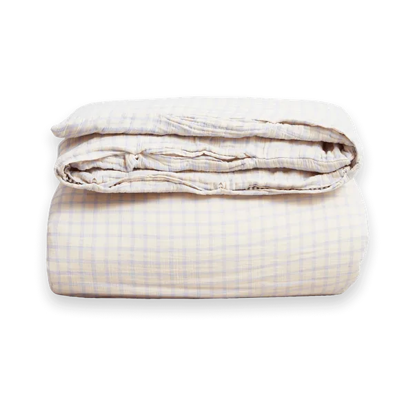 Gingham Sky Blue Muslin Bettbezug doppelt, 240x220 cm Garbo&Friends