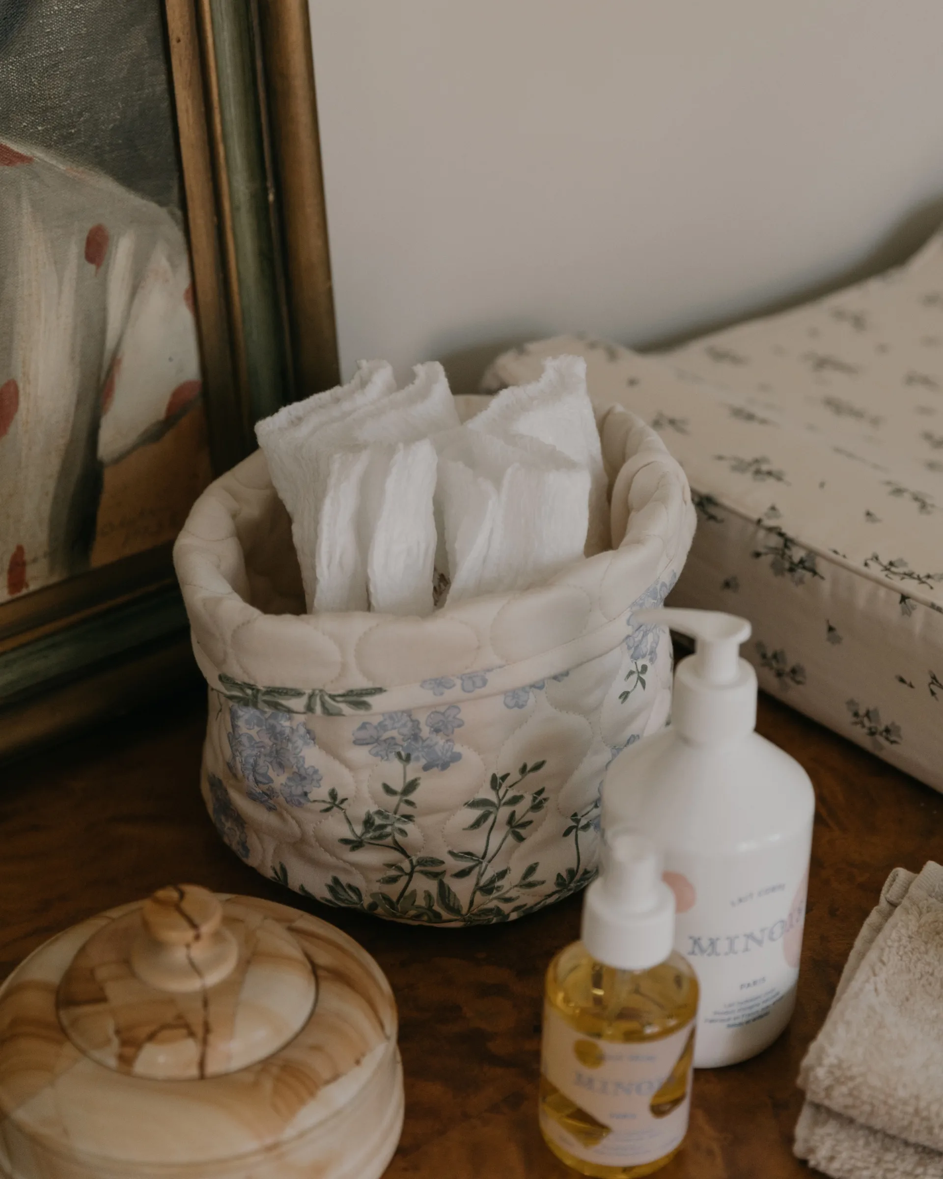 Plumbago Satin gesteppter Korb 2-teilig, 20xØ20 cm + 30xØ30 cm Garbo&Friends