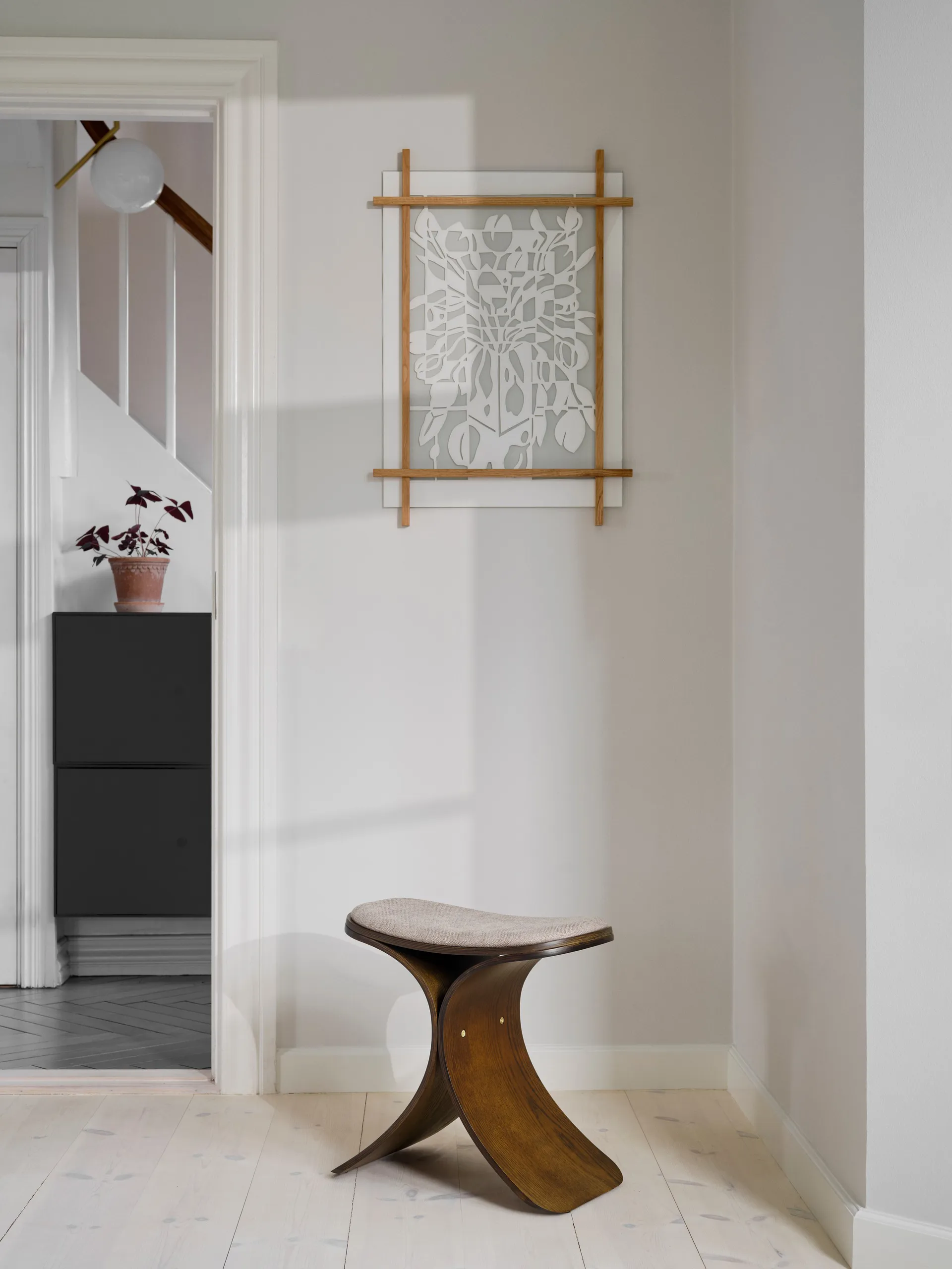 Luno Hocker 48x28x72 cm, Dunkle Eiche-dunkelbeiger Textil Gejst