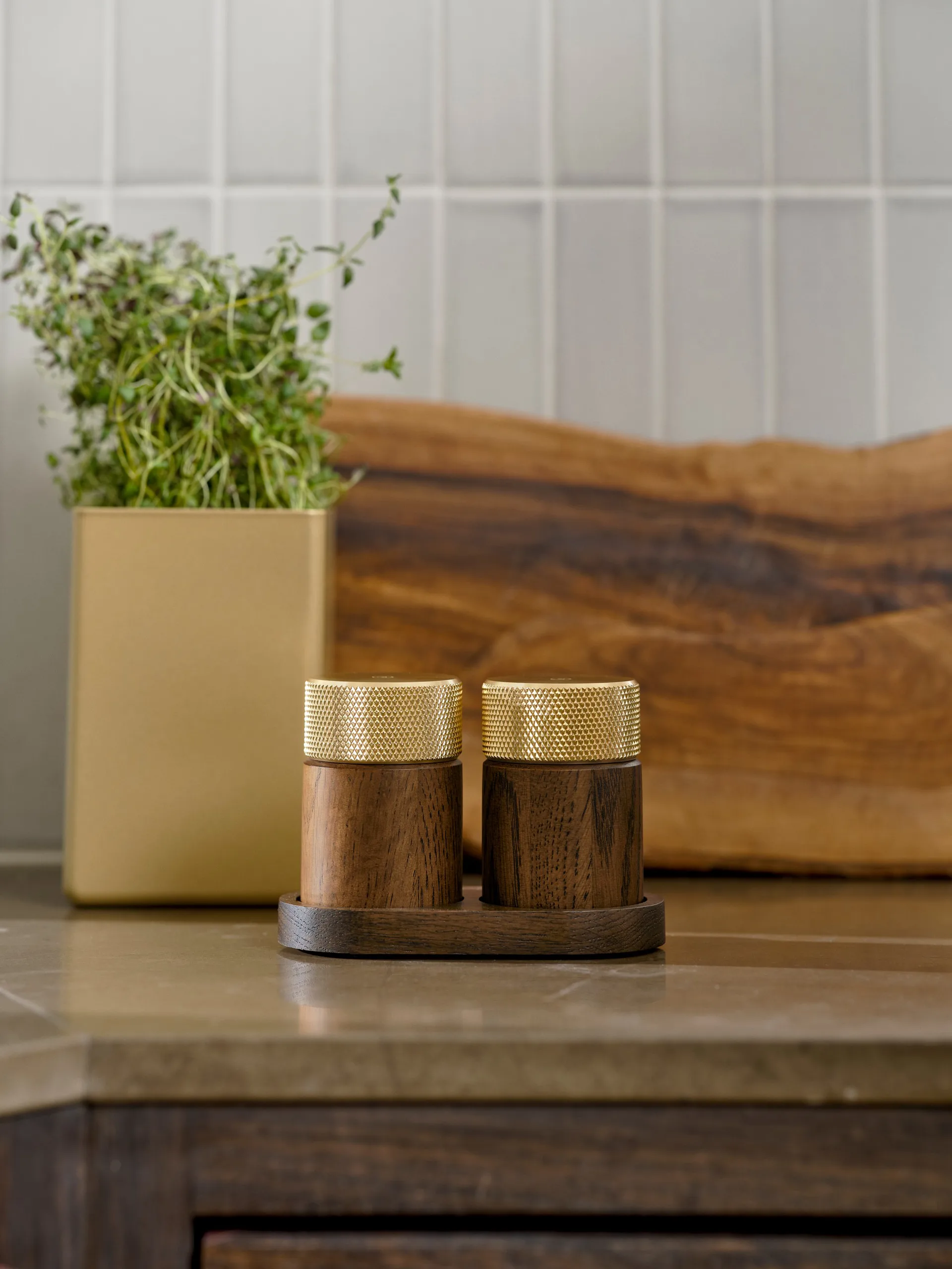 Sina Salz- und Pfeffermühle 6 cm, Dunkle Esche-Messing Gejst