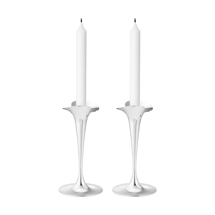 Bloom Kerzenhalter für Stabkerzen - Edelstahl, klein, 2er-Pack - Georg Jensen