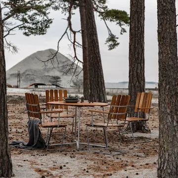 9A Esstisch - Teak-Gestell warmverzinkt Ø100 cm - Grythyttan Stålmöbler