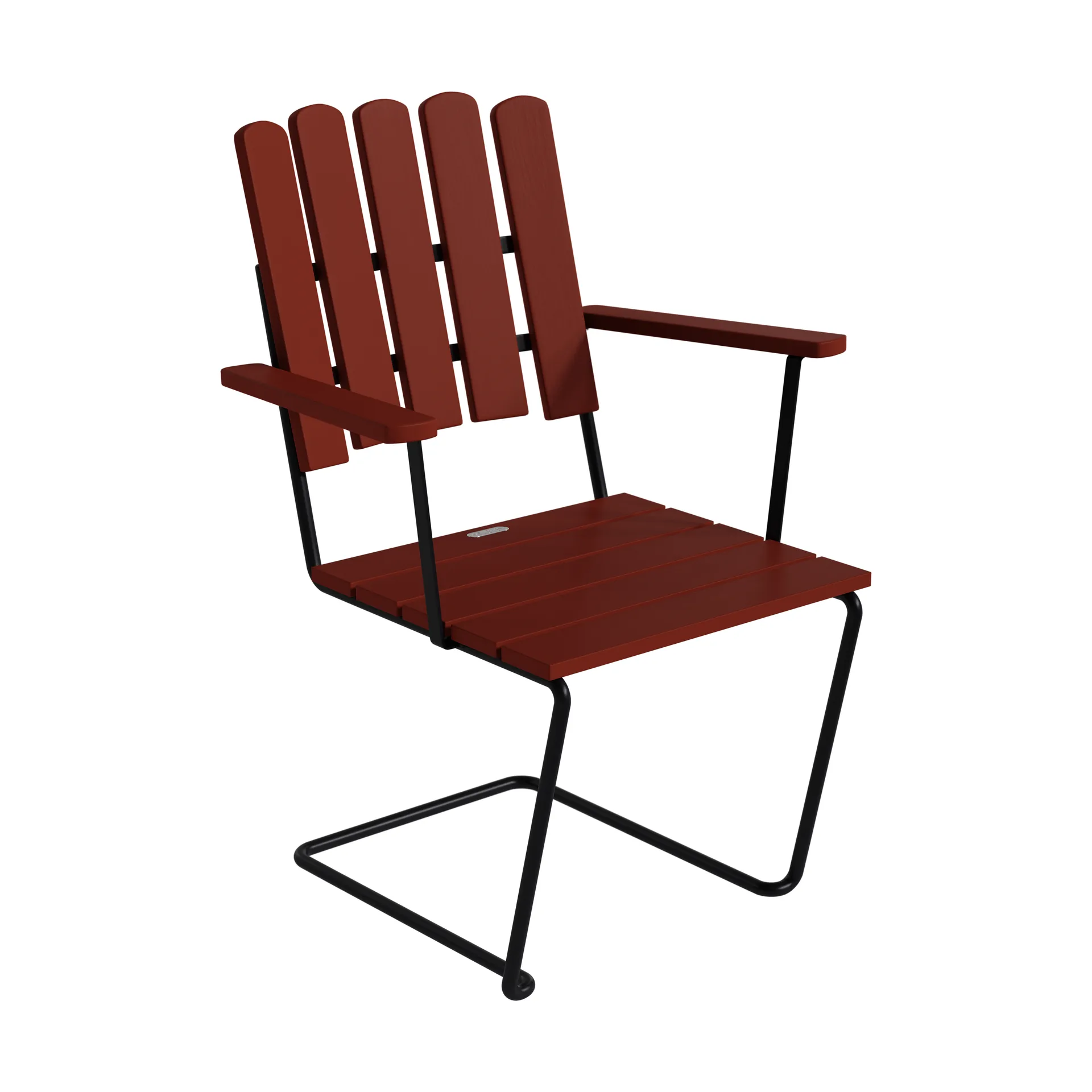 A2 Sessel, Dunkelrot lackierte Eiche-schwarzes Stahlgestell Grythyttan Stålmöbler