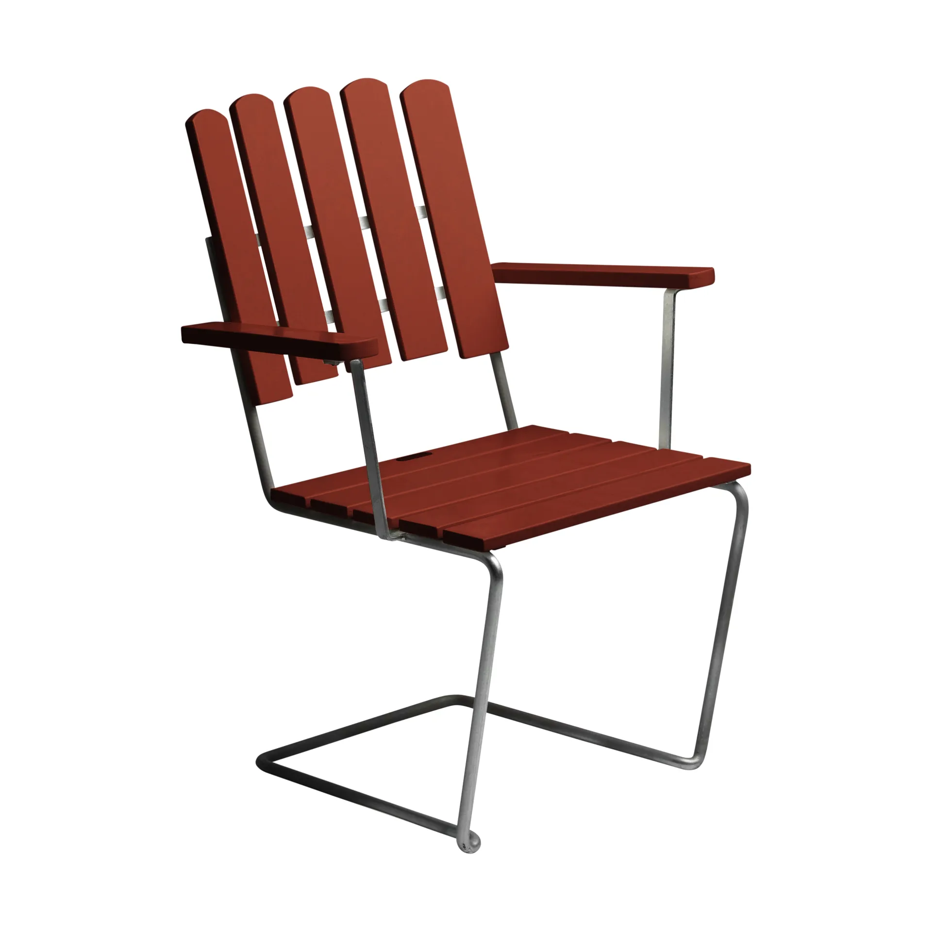 A2 Sessel, Dunkelrot lackierte Eiche – warmverzinktes Gestell Grythyttan Stålmöbler