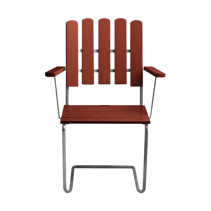 A2 Sessel, Dunkelrot lackierte Eiche – warmverzinktes Gestell Grythyttan Stålmöbler