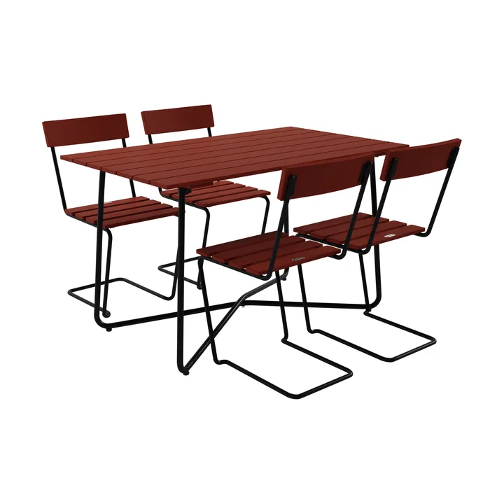 B25A Tisch + 4 Stühle 1, dunkelrot Eiche-schwarzes Gestell - Grythyttan Stålmöbler