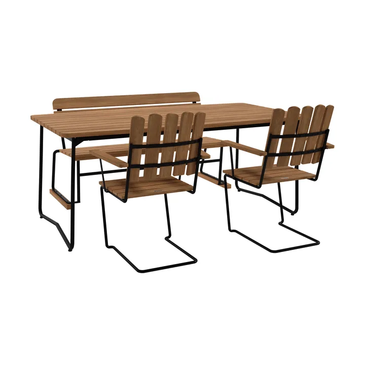B31 Tisch 170 cm + 2 A2 Sessel + 3-Sitzer-Sofa, Teak-schwarzes Gestell - Grythyttan Stålmöbler